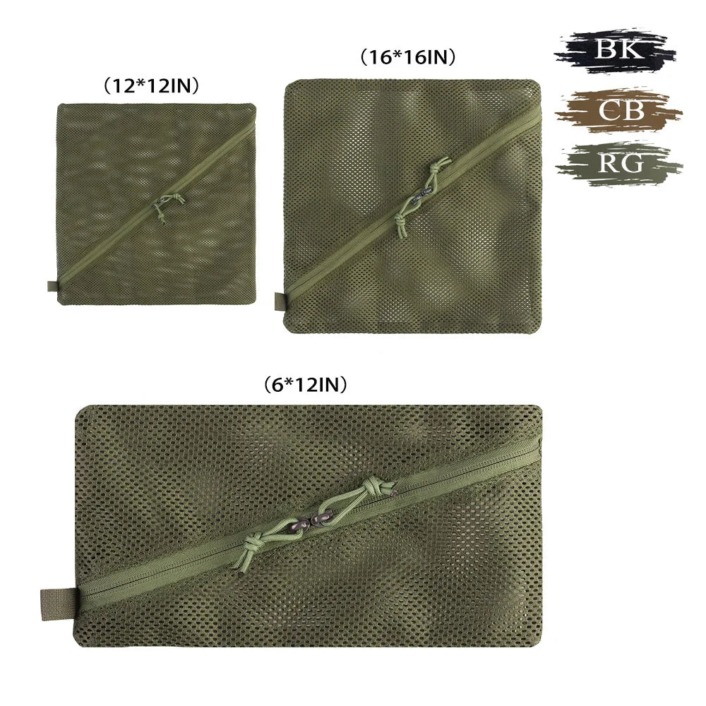 6*12in/12*12in/16*16in Lightweight Mesh Pouch with Split Zipper 2-Compartment Storage Bag Breathable for Travel Hiking EDC Items