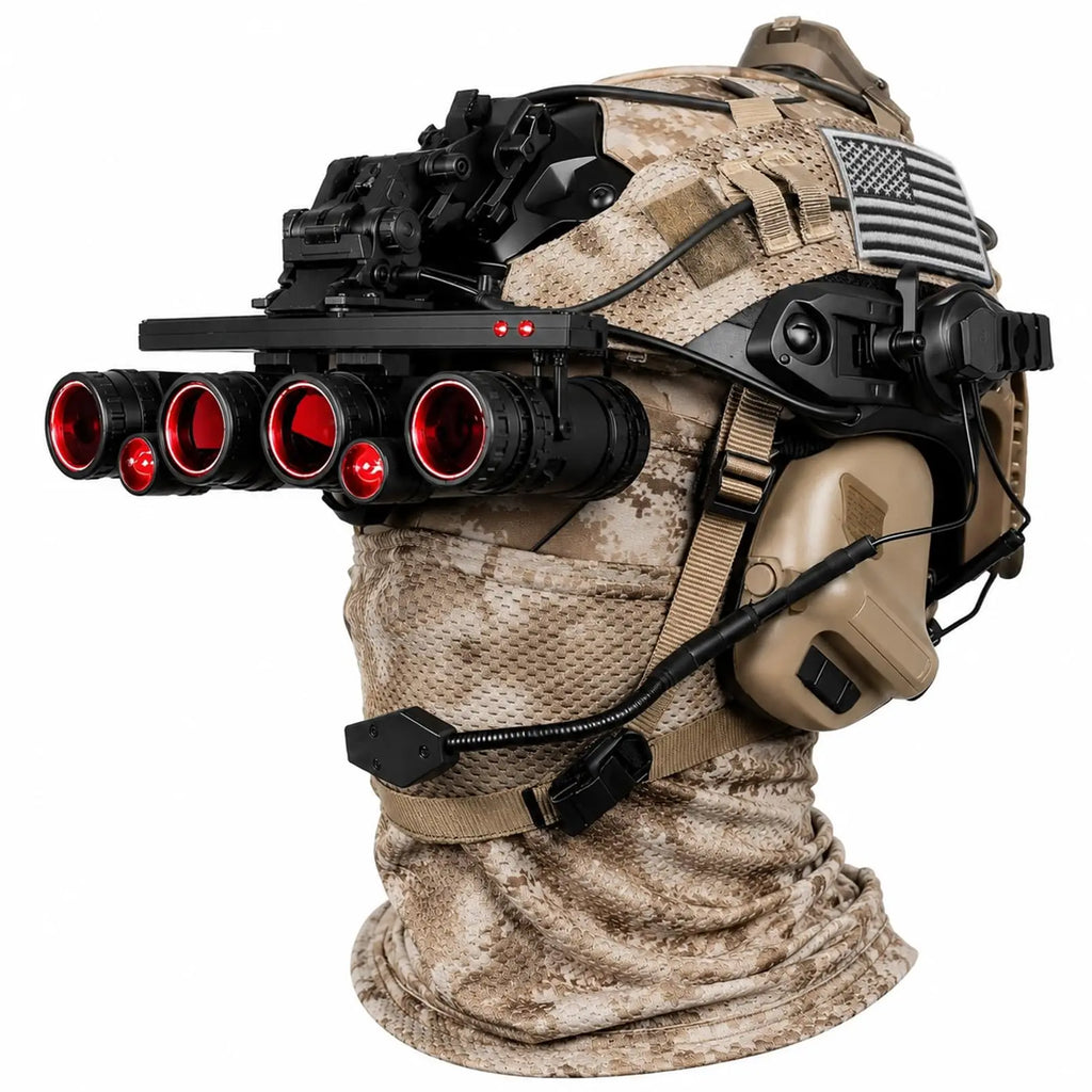 Tactical Helmet Kit Airsoft FAST Helmet Set with Red/Green Light Quad NVG Model Signal Light Headset for Paintball CS Cosplay