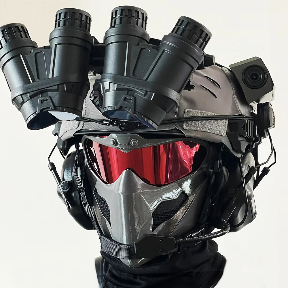 Airsoft Helmet Set with Tactical Headset GPNVG18 Non-Function Night Vision Mask Signal Light for Delta Operation Game Cosplay