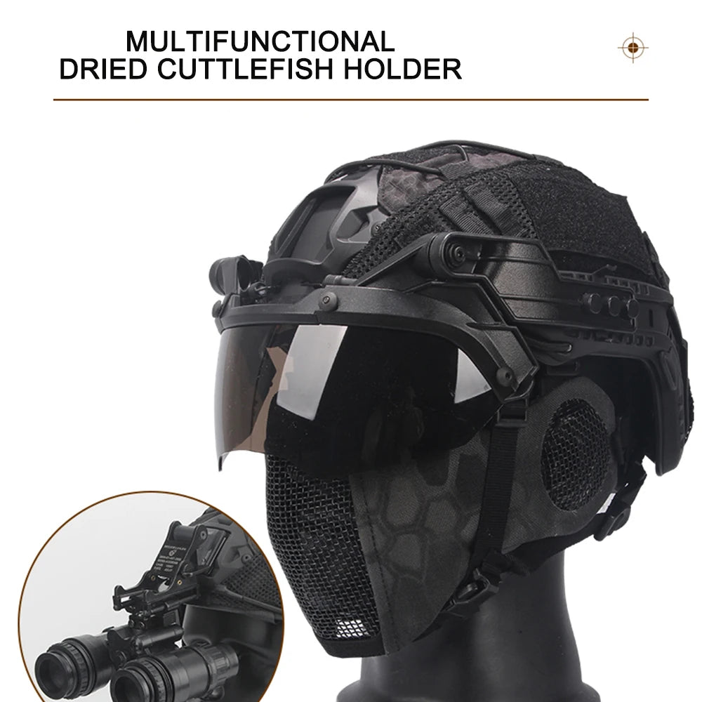 FAST Tactical Airsoft Helmet Set with Helmet Cover Mesh Mask 90° Adjustable Goggles For Outdoor Sport Hunting Paintball Shooting