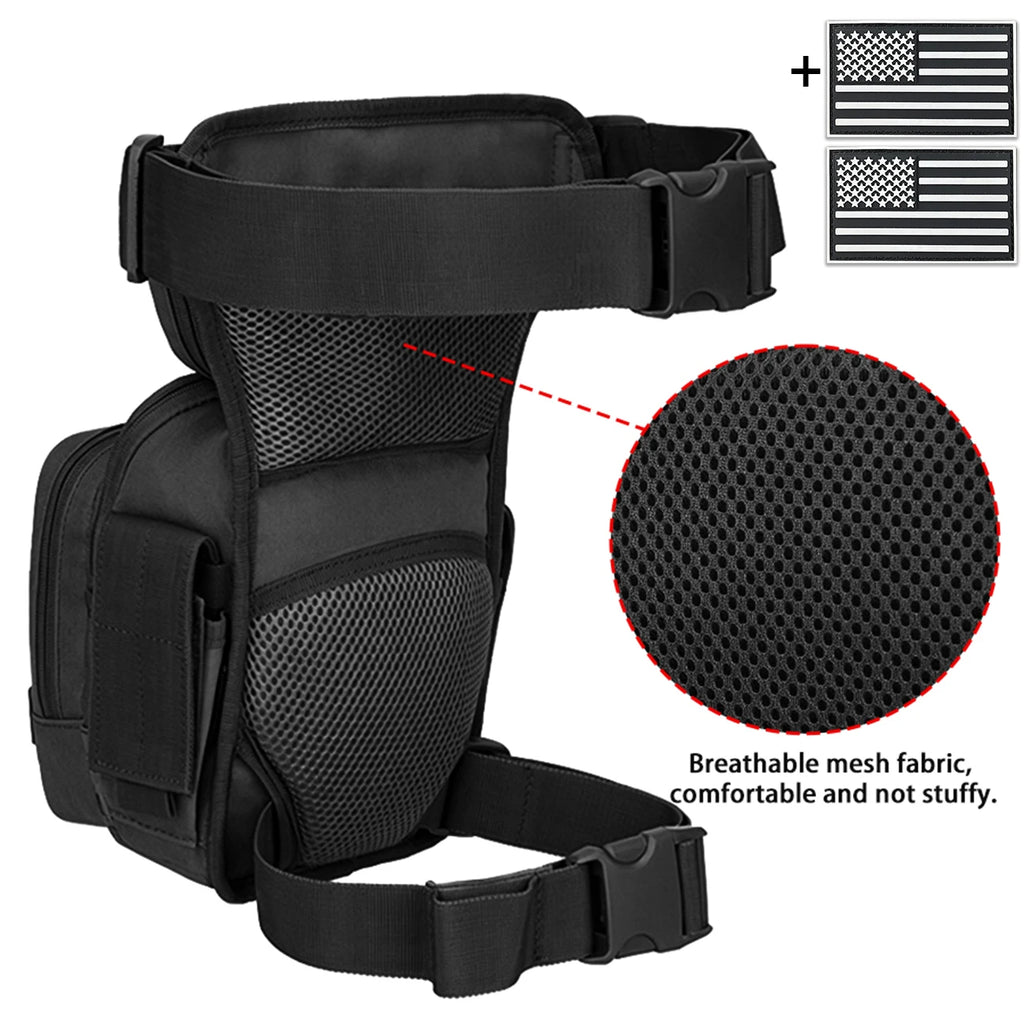 Multi functional quick release leg bag, storage bag, layered storage, waist and leg strap fixation, elastic strap