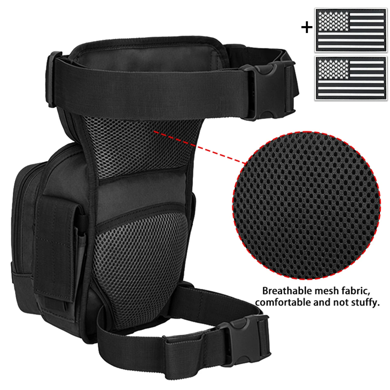 Multi functional quick release leg bag, storage bag, layered storage, waist and leg strap fixation, elastic strap