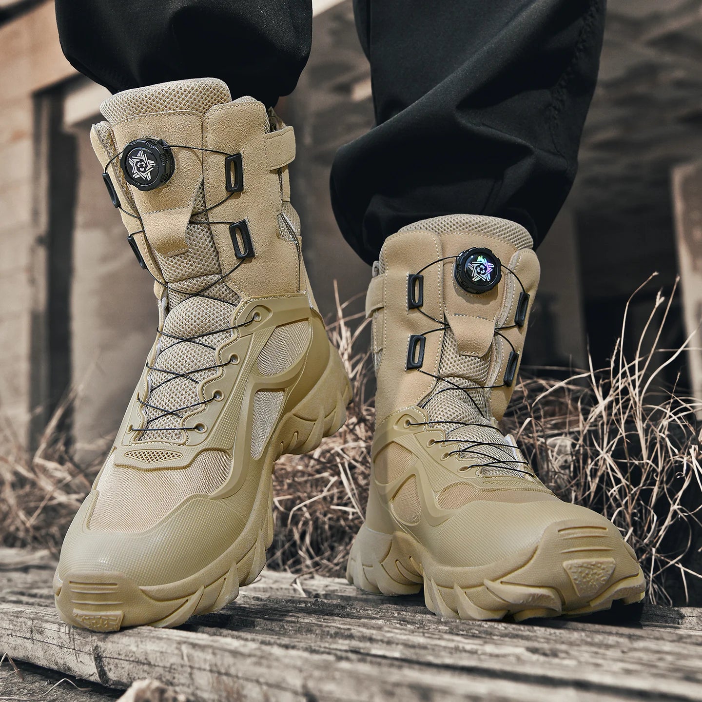 Men's Outdoor Hiking Boots Thick-Soled Non-Slip Lace-Free Outdoor Boots, Men's Hiking and Trekking Boots
