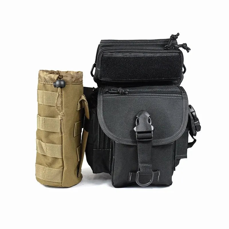 600D Tactical Small Water Bottle Bag Khaki Outdoor Hunting Bags with Multi-Function Adjustable Drawstring Molle External System