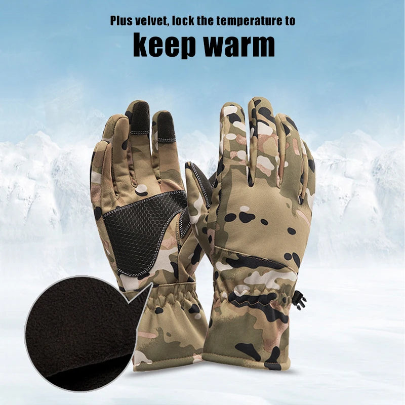 WRELS Men Women Winter Outdoors Camouflage Handwear  Warm Waterproof Gloves Touch Screen Skiing Fishing Cycling Sport Gloves