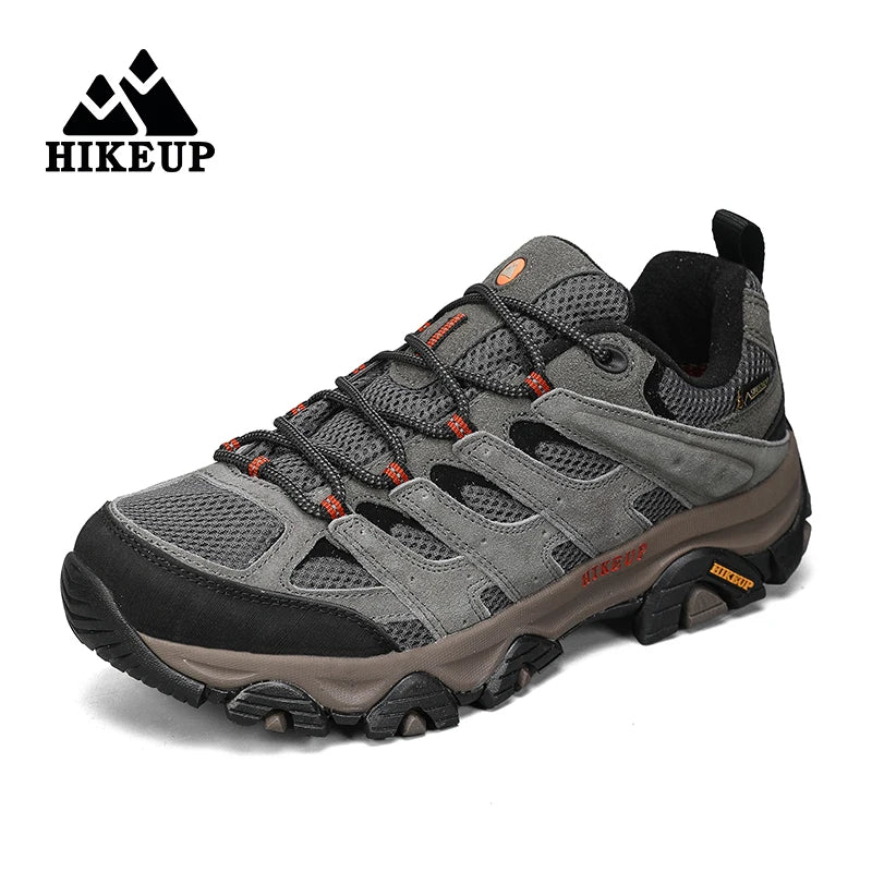 HIKEUP Sneakers for Men Hiking Shoes Leather Trekking Boots Women Camping Hunting Mens Mountain Tactical Ankle Boots Run Sneaker