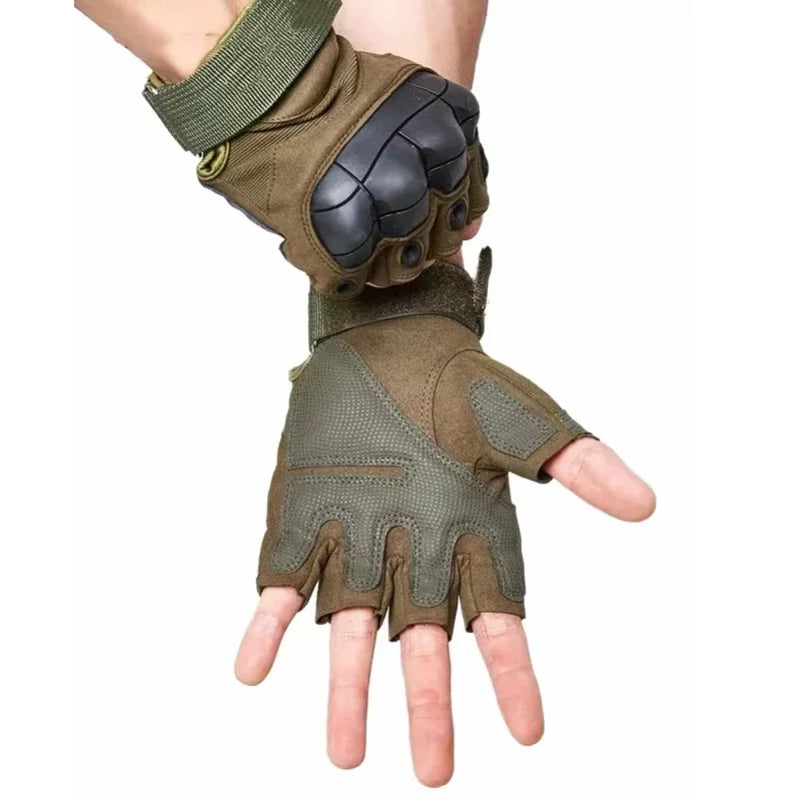 Hard Knuckle Fingerless Gloves - Outdoor Paintball Airsoft Hunting Combat Riding Hiking Half Finger Gloves
