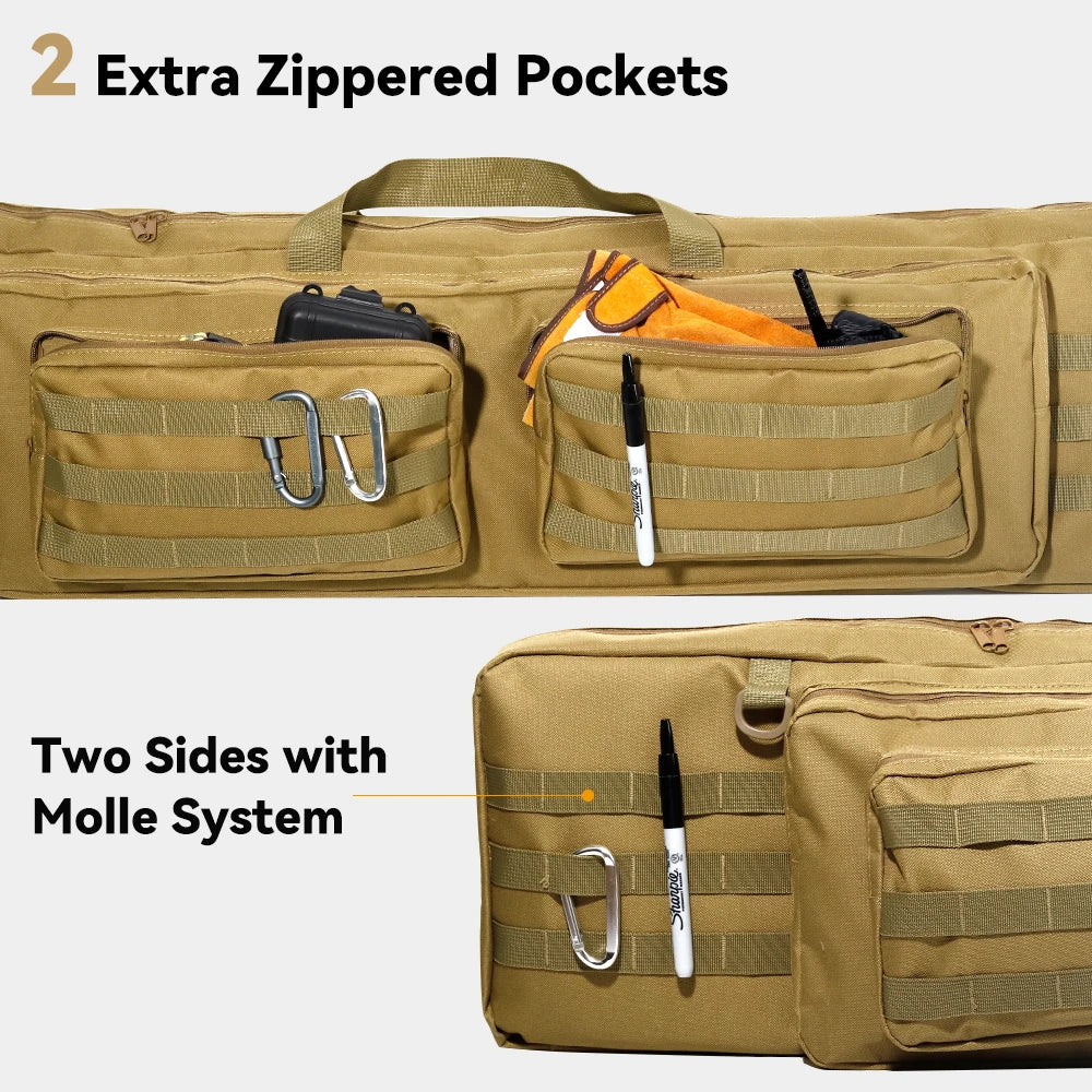 Double Rifle Case with Removable Thickened Storage Divider Gun Bag Shooting Carry Shoulder Bags for Hunting Long Soft Backpack