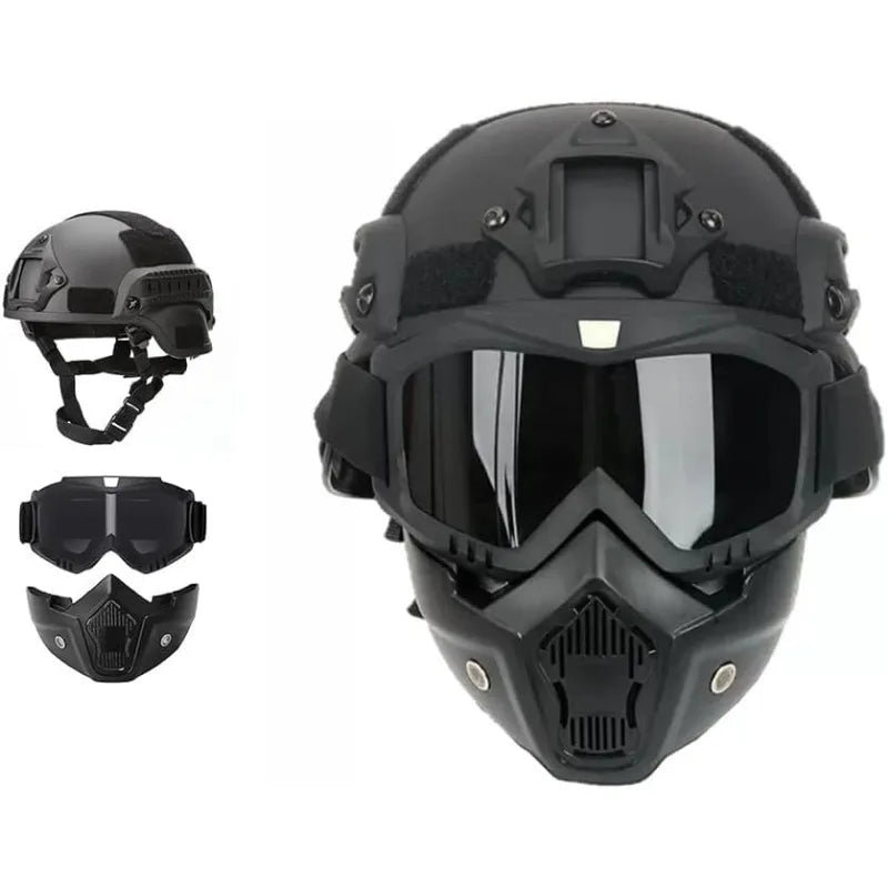 Tactical Full Face Helmet FAST ABS with Detachable Goggles & NVG Bracket Airsoft CS Protective Gear for Outdoor Activities