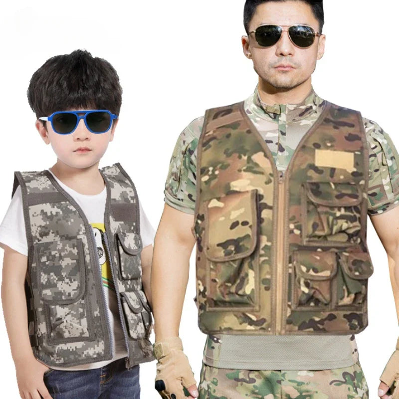 Tactical Kids Camouflage Sniper Vest Children Hunting Clothes Boy Girl Woodland Ghillie Suit Army Jungle Combat Clothing