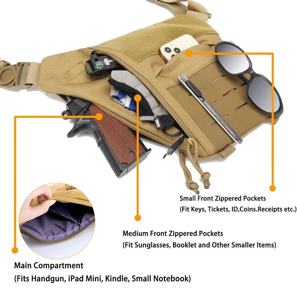 New Outdoor Crossbody Sling Bag Anti Thief Conceal Carry Handgun Bag Underarm Pocket Men Hidden Molle Combat Chest Shoulder Bags