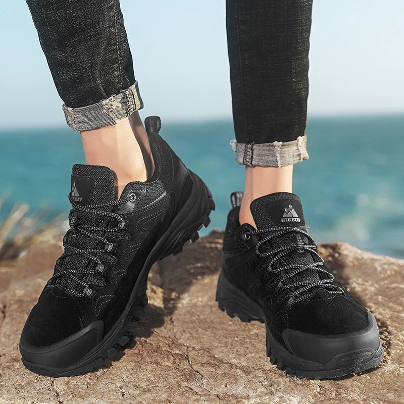 HIKEUP Leather Men Shoes for Men's Casual Shoes Fashion Waterproof Winter Luxury Designer Brand Work Boots Man Non-slip Sneakers