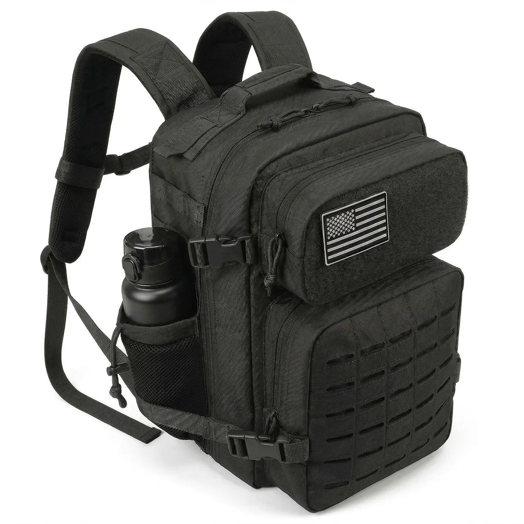 26L Tactical Travel Backpack for Men with Dual Cup Holders, MOLLE Outdoor Hiking Rucksack for Fitness Gym, Camping & Daily Commute