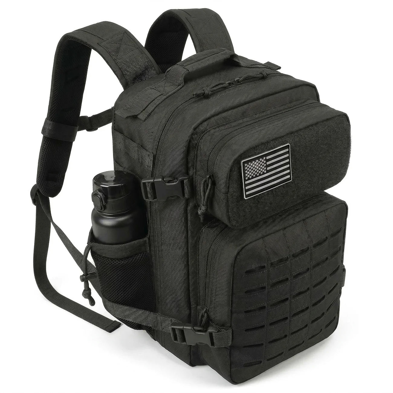 26L Tactical Travel Backpack for Men with Dual Cup Holders, MOLLE Outdoor Hiking Rucksack for Fitness Gym, Camping & Daily Commute