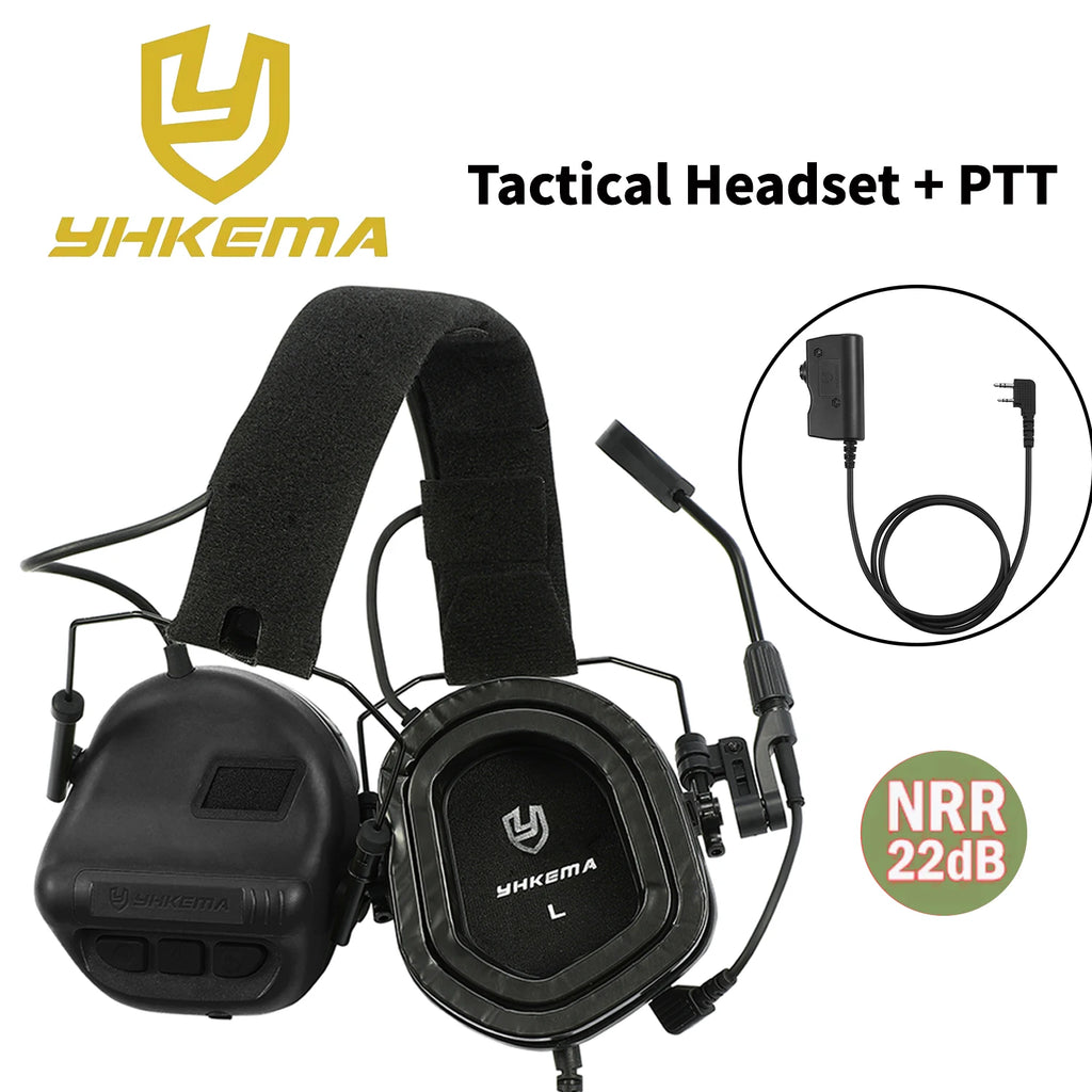 YHKEMA E70 Tactical Shooting Headset + U94 PTT for kenwood, Active Noise Canceling Earmuffs for Outdoor Shooting Hunting