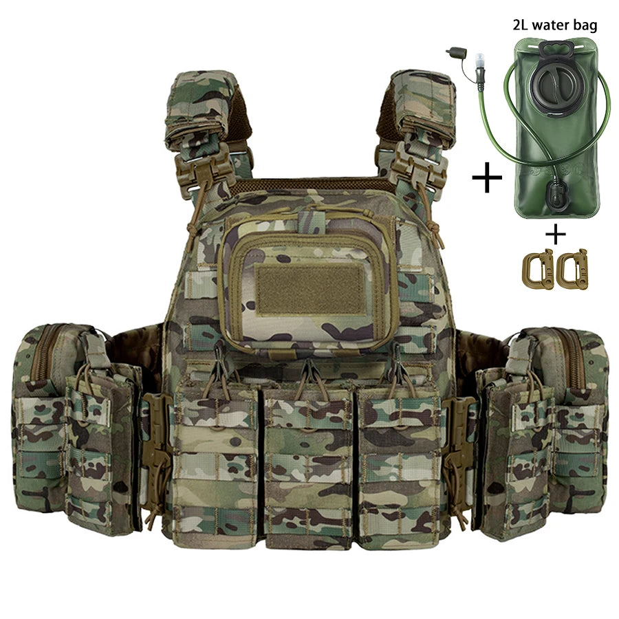 Breathable camouflage vest with quick release buckle design, adjustable vest with 2L water bag, outdoor adventure equipment