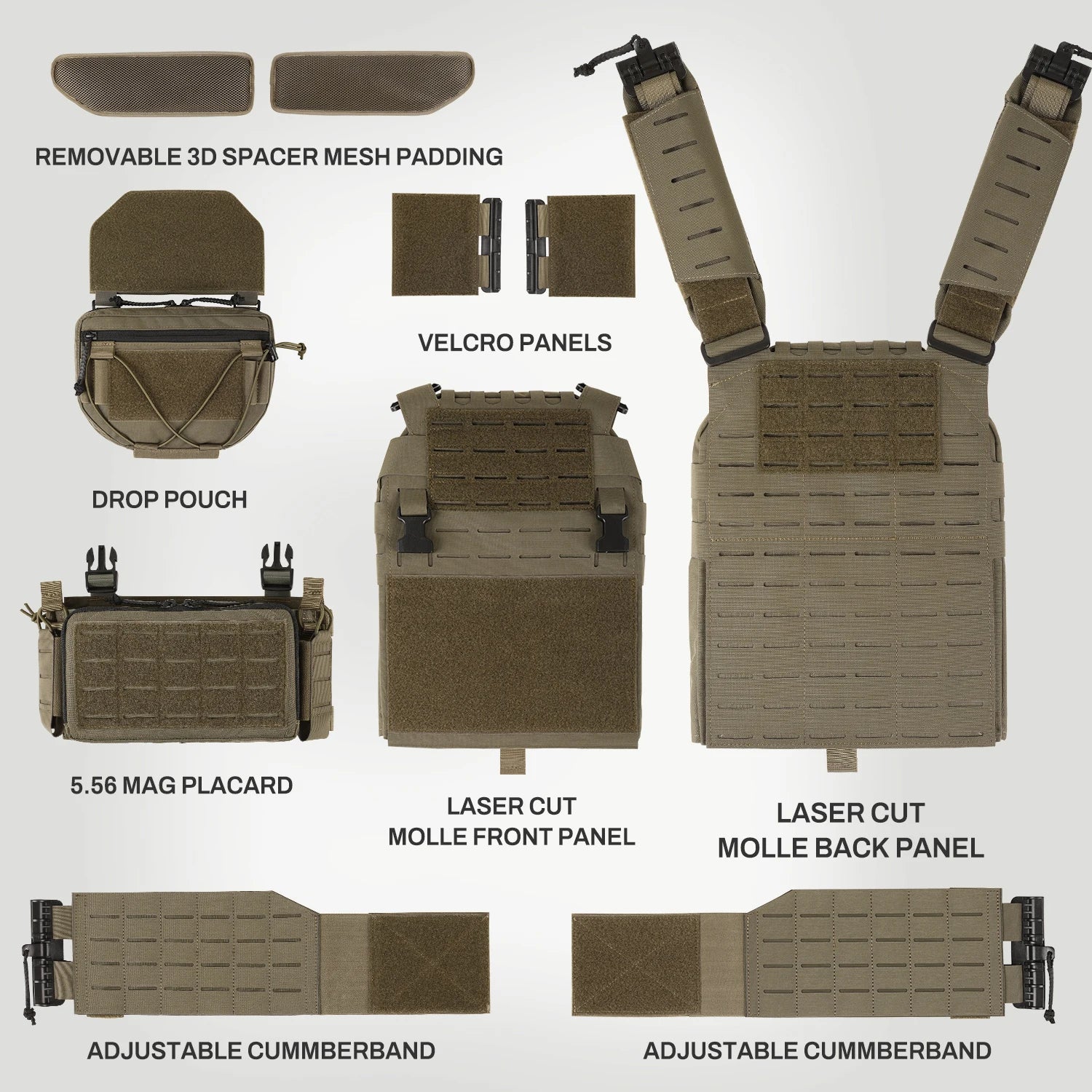 VOTAGOO Adjustable Tactical Vest with Admin Drop Pouch Airsoft Molle Hunting Combat Gear CS Vest Outdoor Military BB Load Out
