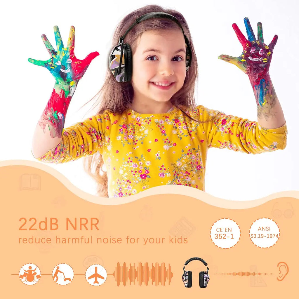 Kids Hearing Protection Safety Earmuffs Adjustable Noise Reduction Graffiti Earmuffs Ear Defenders Fit for Toddlers Children