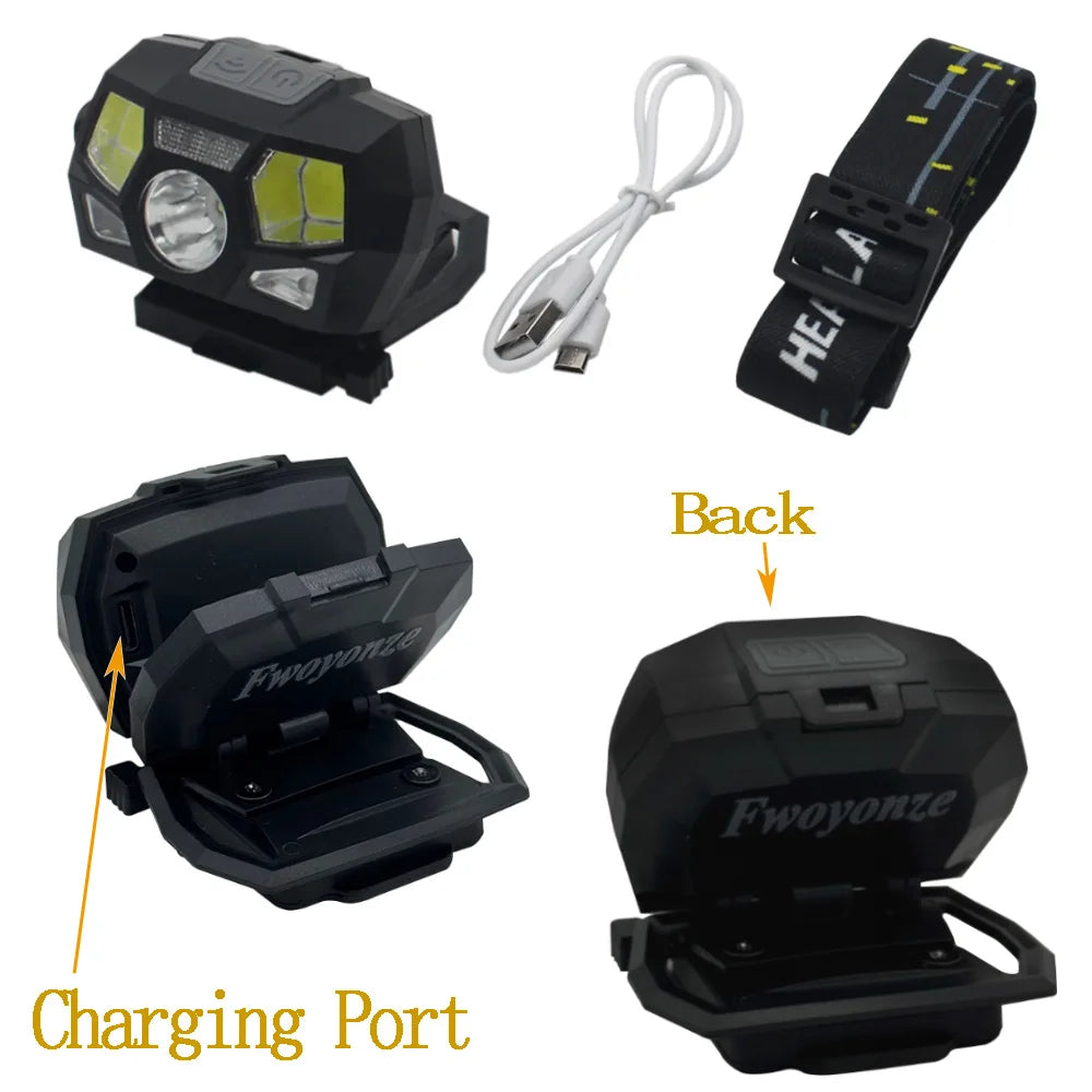Fwoyonze Tactical FAST MICH Helmet Light Induction Headlamp USB Charging Waterproof Signal Lamp Hunting Fishing HeadLight
