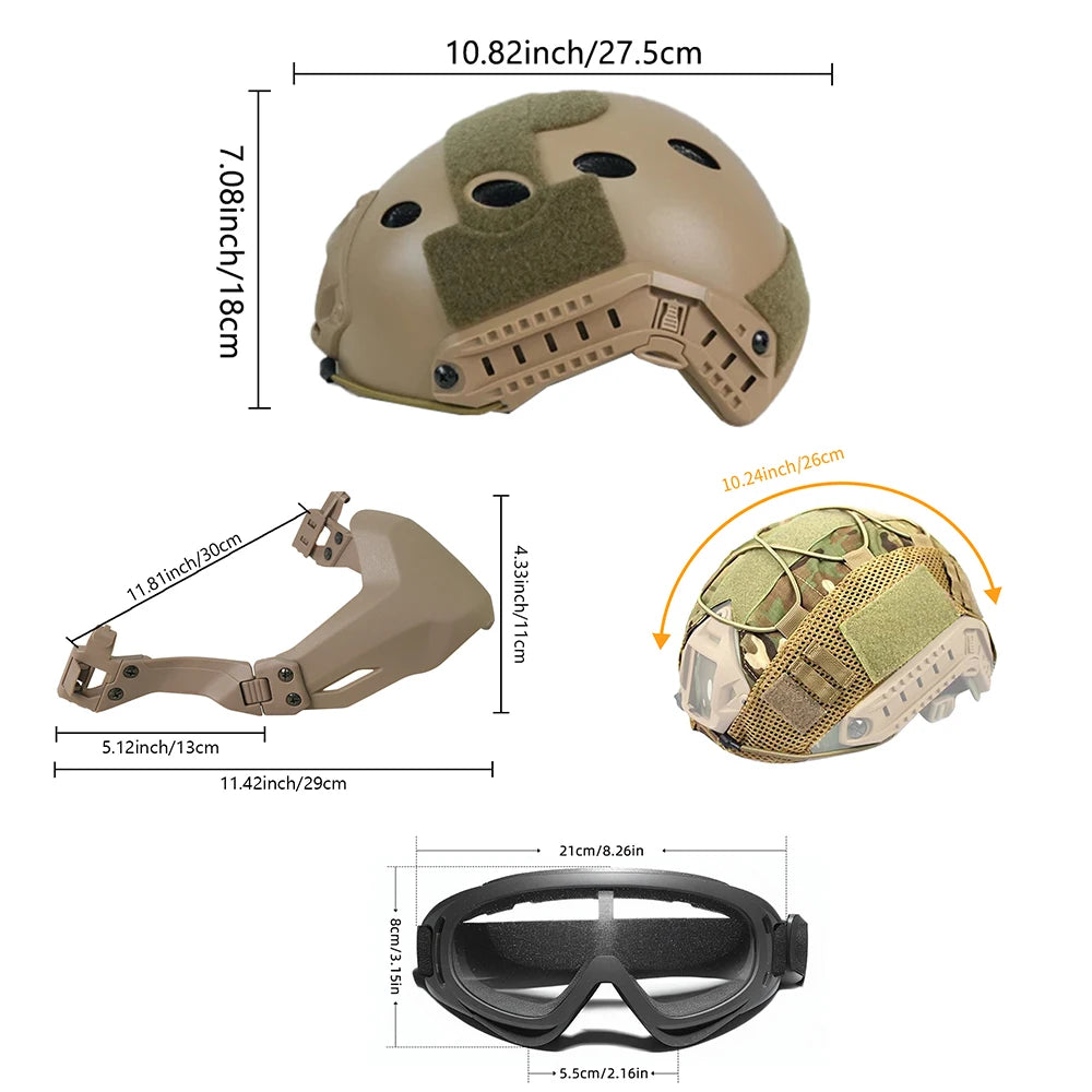 BOOIU Tactical FAST MH/PJ Helmet Set ABS Mask Goggle Helmet Cover Combination Outdoor Shooting CS Safety Protective Equipment
