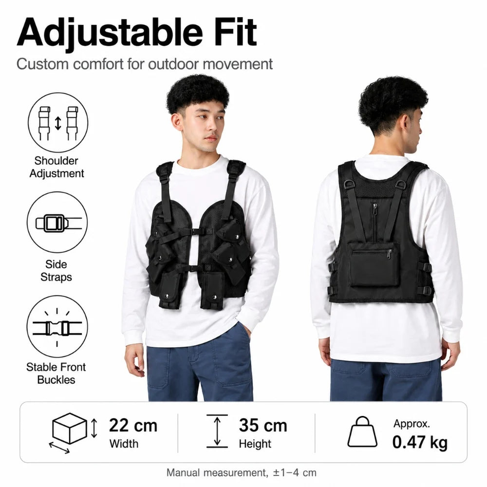 Tactical Hunting Vest Pack Multi-Pocket Outdoor Gear Storage Adjustable Nylon Mesh Chest Vest for Hunting Hiking Fishing