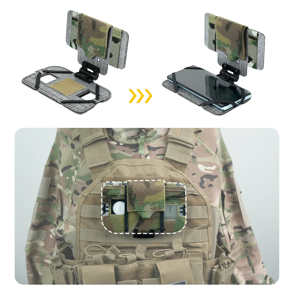 BOOIU Carbon Fiber MOLLE Foldable Navigation Board Tactical Vest Chest Phone Holder Mount Airsoft Hunting Outdoor Gear