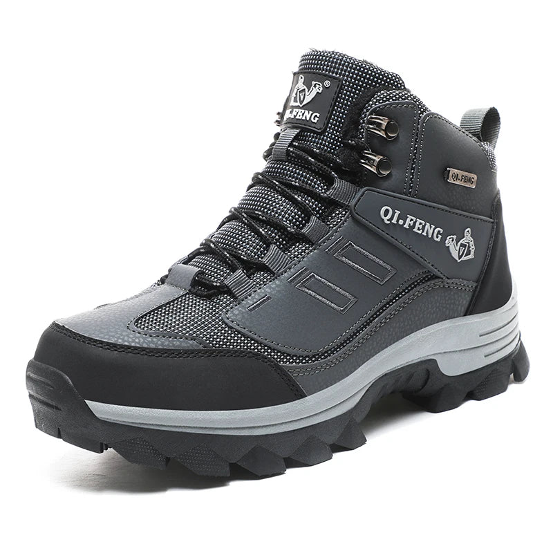 2025 New Warm Fur Leather Hiking Boots Mens Winter Outdoor Warm Fur Non Slip Black Hunting Boots Rubber Snow Boots Male Trekking