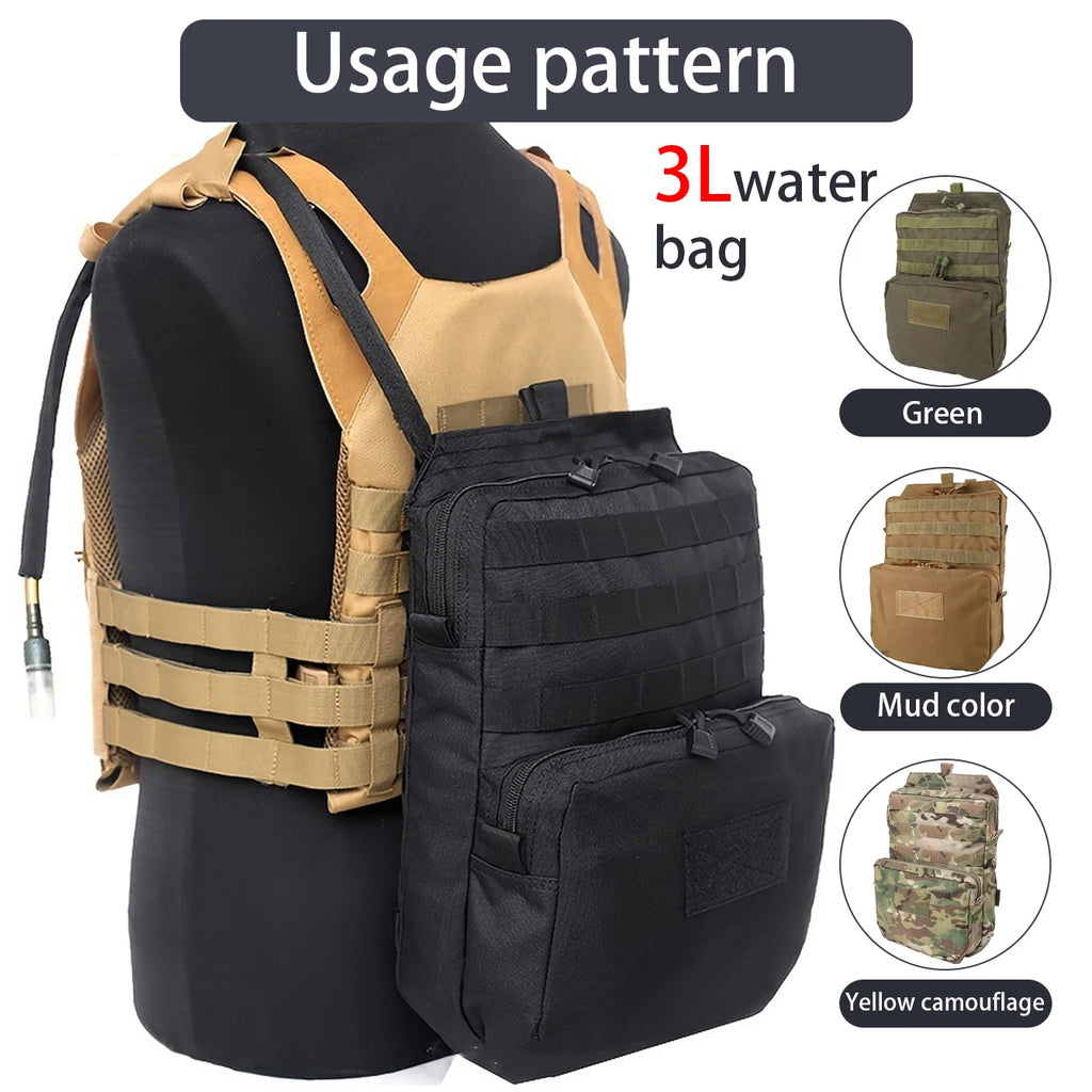 Mounted 3L water bag with Molle system, with multiple compartments and large capacity, can be used with MOLLE system vest