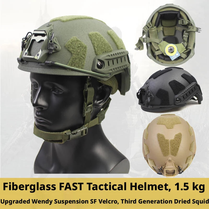1.5KG FAST Fiberglass Tactical Helmet, SF Wendy Suspension Military Helmet for Airsoft Training & Combat