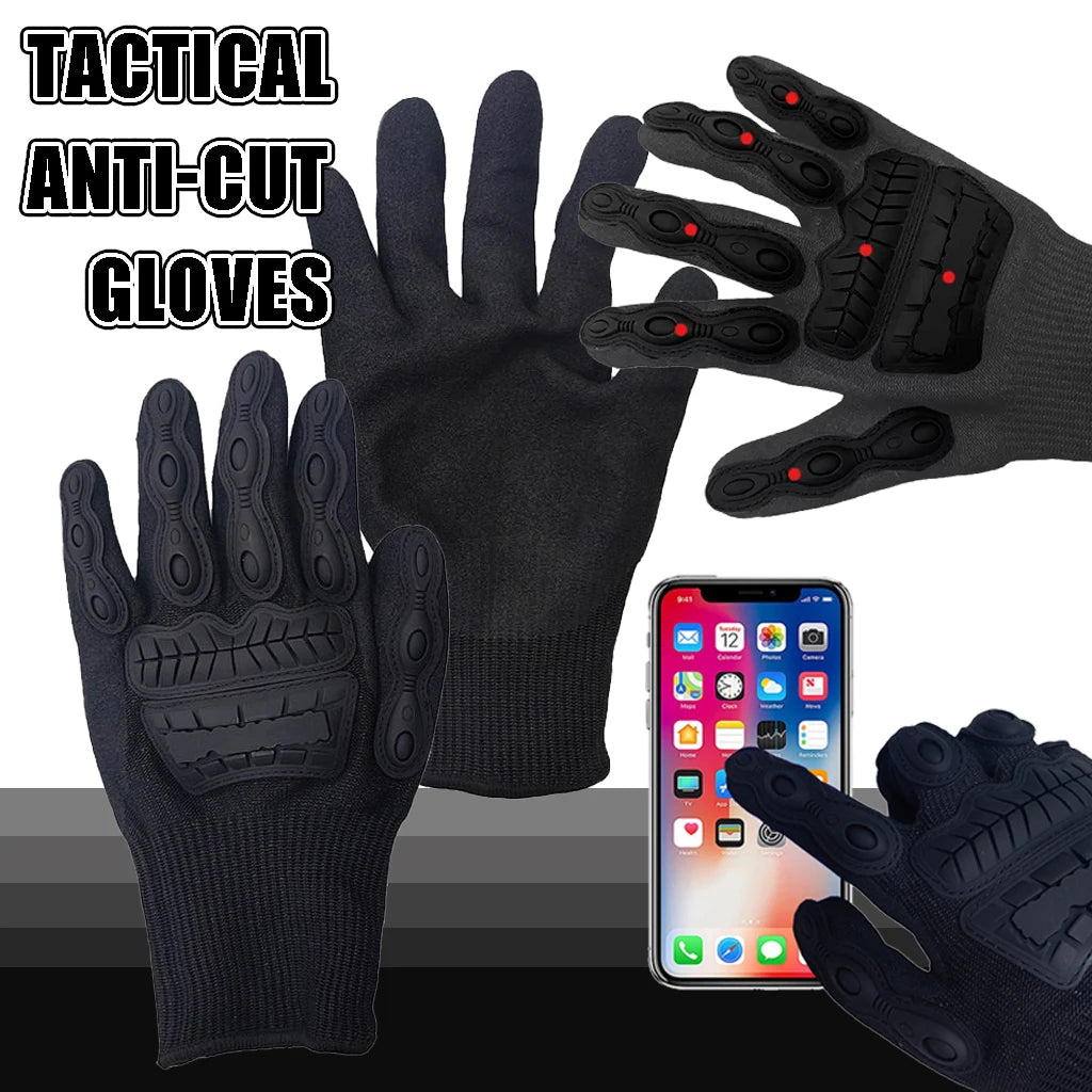 Tactical Anti-Cut Full Finger Gloves Level 5 Protection Touch Screen Combat Mittens Anti-Skid Hard Knuckle Impact Gear Men