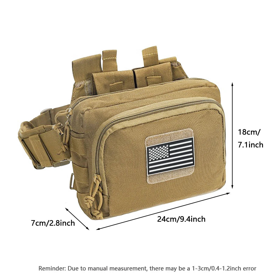 Cycling hiking bag, field camping portable bag, double zipper multi compartment MOLLE webbing system, hidden expandable mesh bag