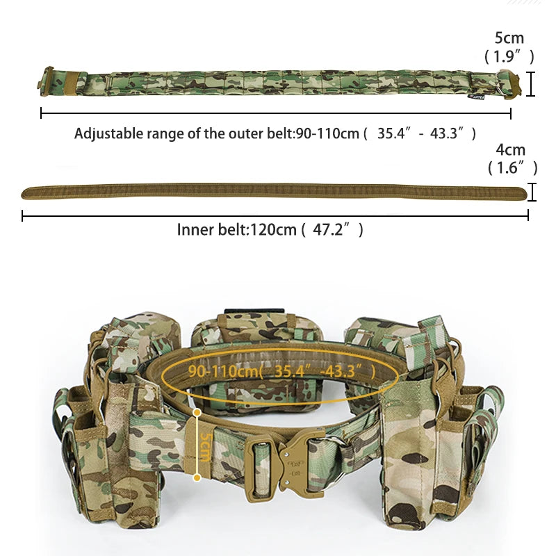 ARTEX Tactical Battle Belt 7 in 1 Airsoft Utility, Tactical Waist Belt 1000D Nylon Tactical Duty Belt with Mag Pouch Bag