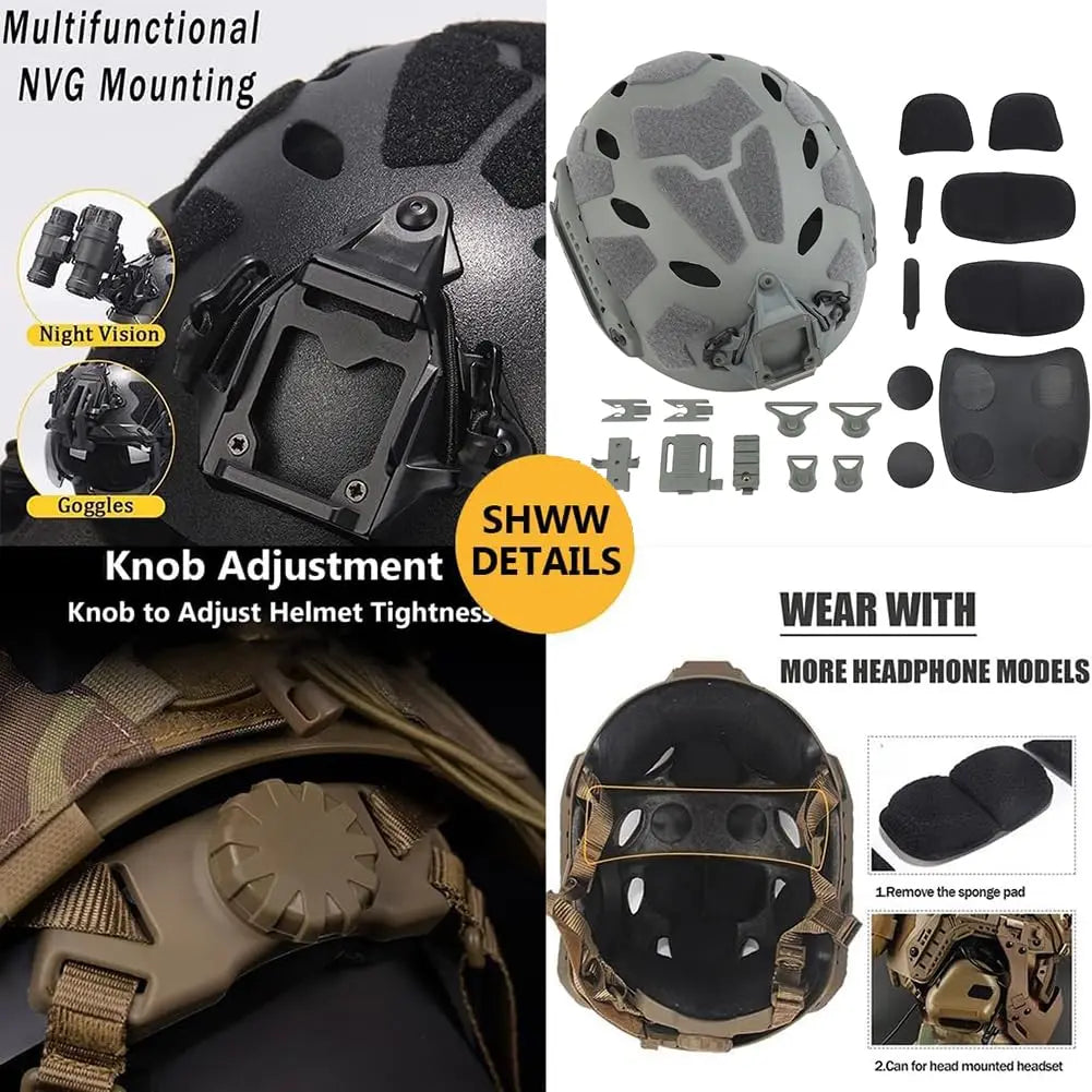 Tactical Helmet Set Fast Protective Equipment with Visor Headset Signal Lamp Balaclava for Outdoor Airsoft Paintball Shooting