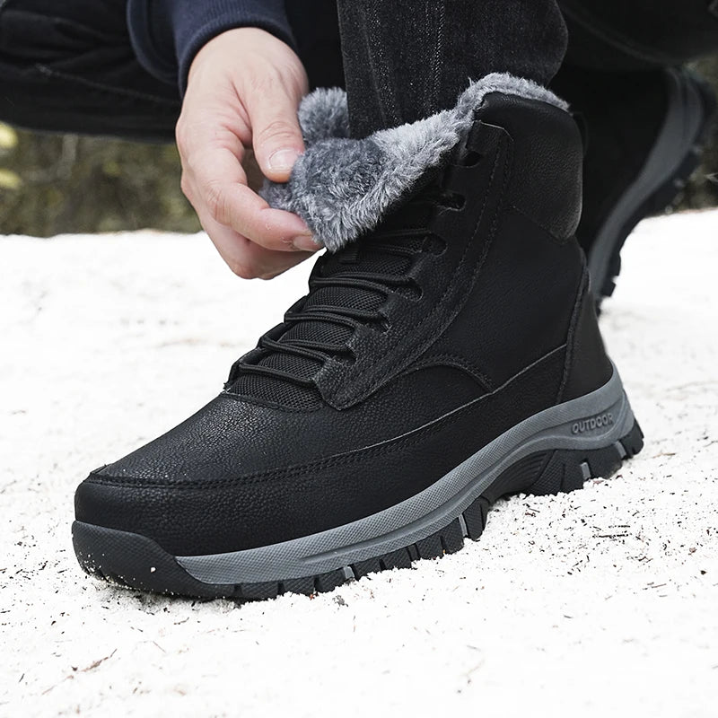 Brand Men Winter Snow Boots Waterproof PU Leather Sneakers High Quality Men's Boots Outdoor Male Ankle Boots Work Shoes Big Size
