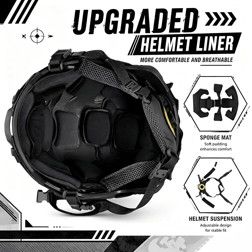 FAST Tactical Helmet Set with Communication Headset Mesh Mask Airsoft Helmet Kit for Military CS Combat Cosplay Outdoor Training