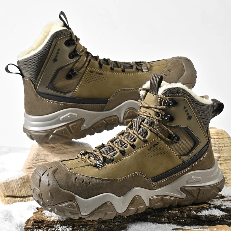 Comfy Leather Men's High Top Shoes Fashion Men Ankle Boots New Design Outdoor Hiking Boots Non-Slip Male Casual Shoes Sneakers