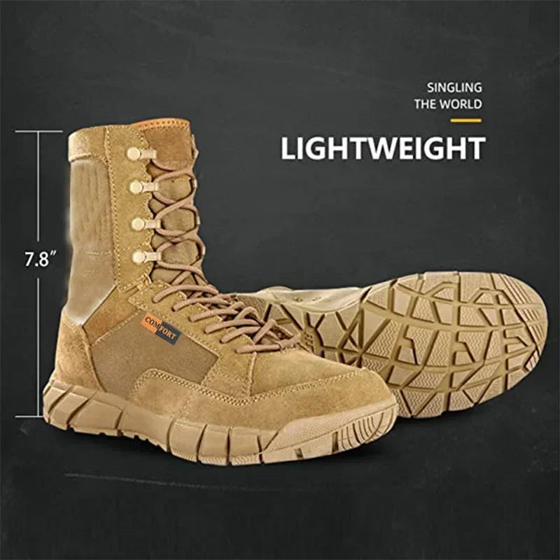Lightweight Man Tactical Combat Boots Anti-Collision Training Lace Up Waterproof Outdoor Hiking Breathable Shoe