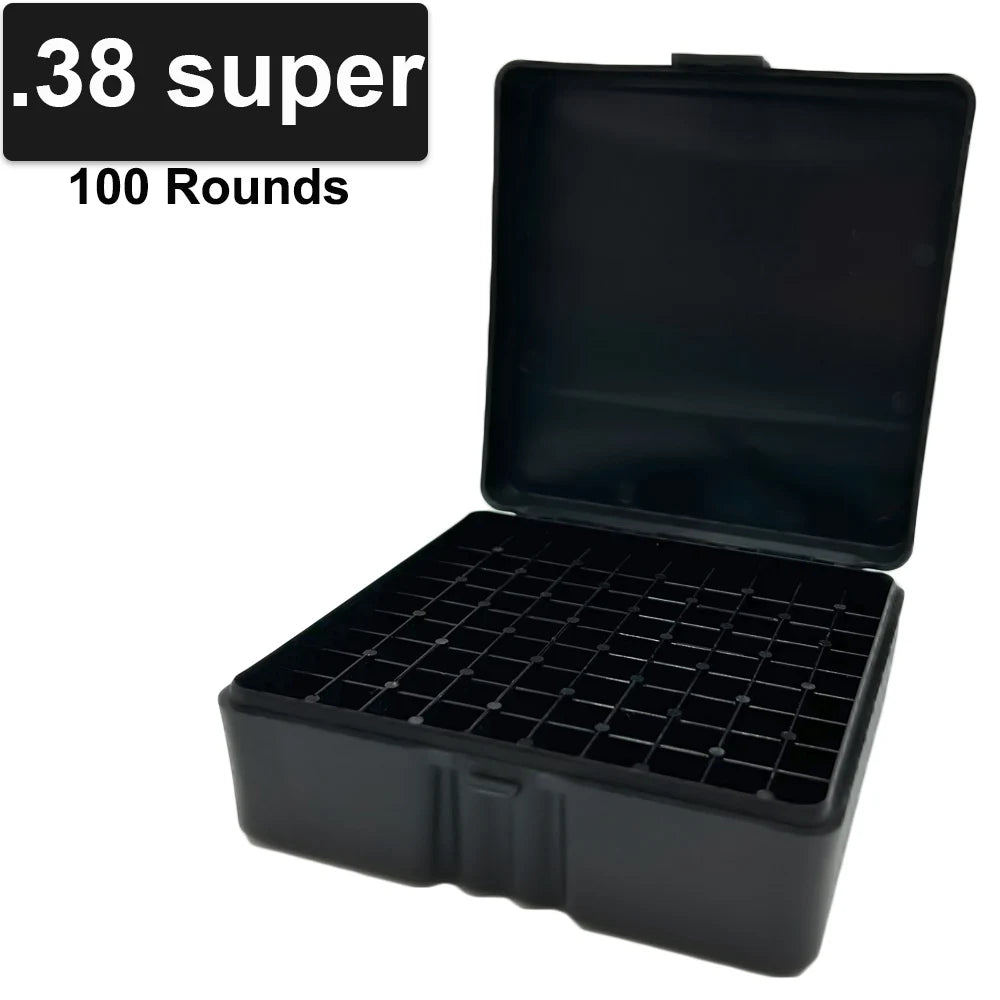 100 Rounds Tactical Bullet Box Pistol Ammo Case for .38 Spec/.38 Super/.38 SW/.32 HR/.357 Caliber Ammo Hunting Gun Accessories