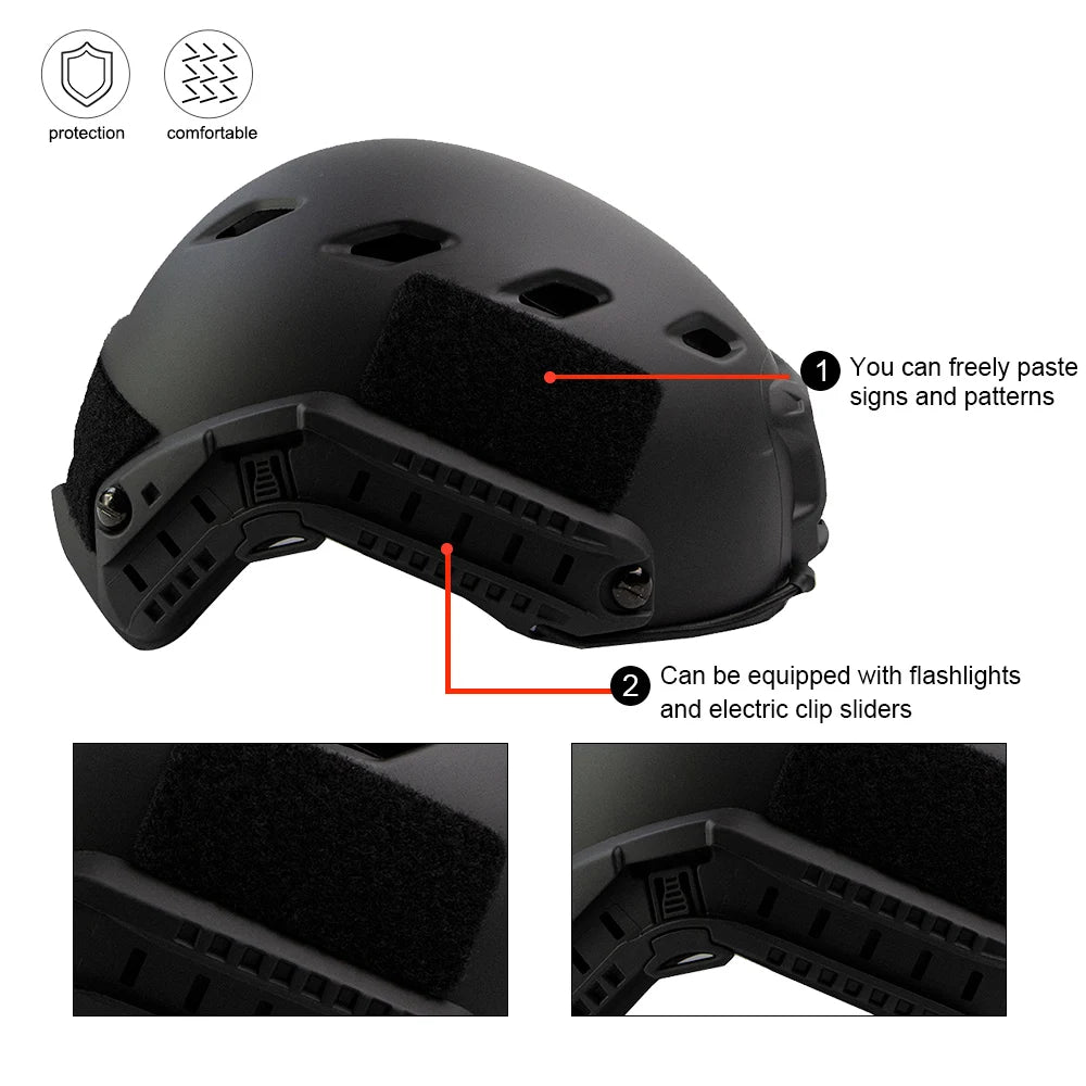 JOAXOR FAST BJ Tactical Airsoft Helmet Adjustable Knob Square Mount & Side Rail Outdoor Paintball Shooting Protective Equipment