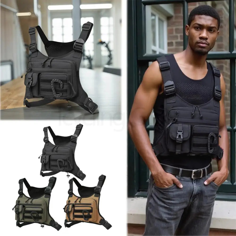 Outdoor Cycling Chest Bag Large Capacity Multifunctional Vest Chest Bag Nylon Hunt Vest Bag Travel Commute Sports Backpack