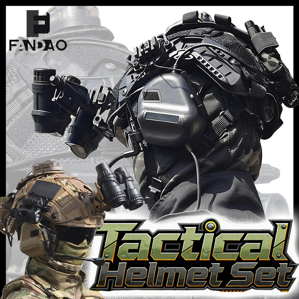 Tactical Fast Helmet Set Goggles Full Face Protection Set with Headset NVG Dummy Model for Airsoft Paintball Jungle CS Games