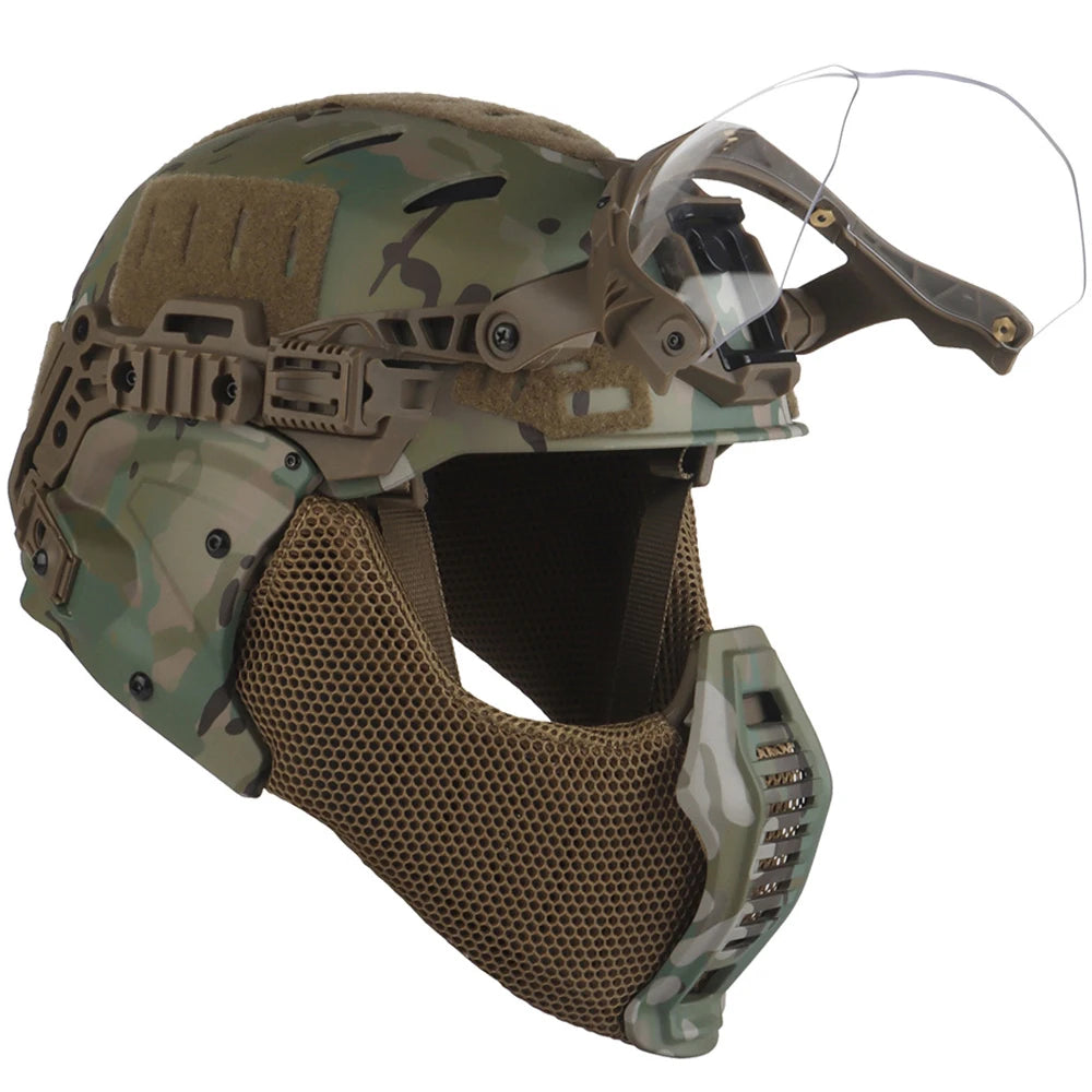 Tactical Full protective helmet with Half Face Mask Mouthguard/Flip Goggles/Ear Cover Hunting Airsoft Paintball 3.0 Wendy Helmet