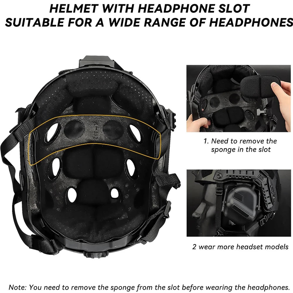 Tactical Helmet Set with Airsoft Helmet Tactical Half Face Mask Walkie Talkie Headset Survival Beacon Light for Outdoor Hunting
