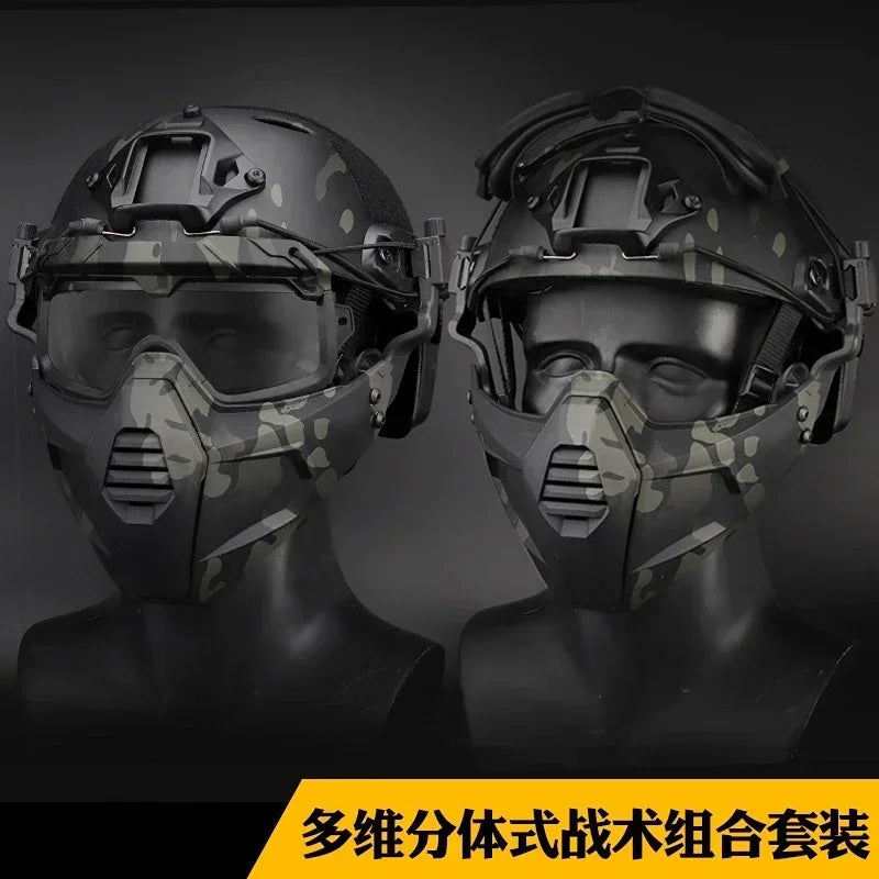 Tactical Half Fask Mask & Tactical Goggles Set for  Style Helmet Rail Sports Accessories
