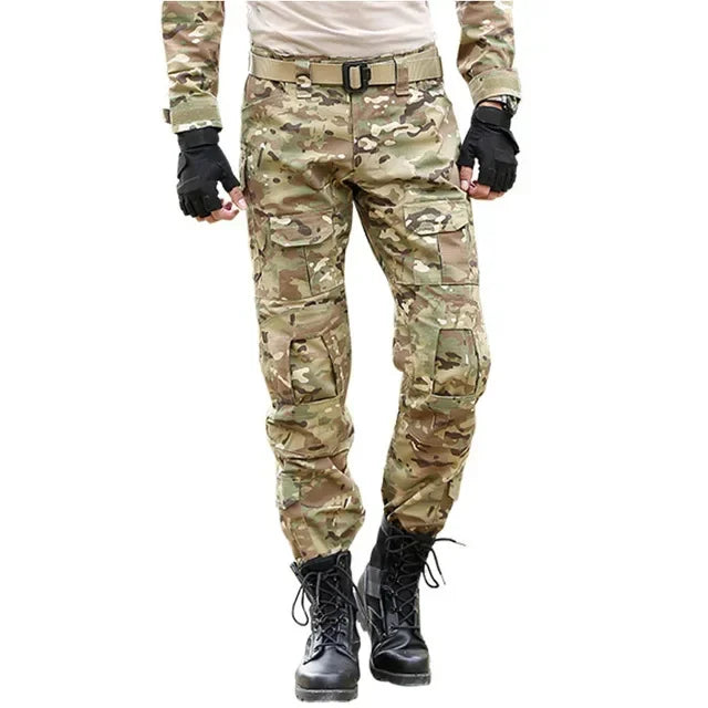 Multicam Camouflage Hunting Tactical Pants  Wear-resistant Hiking Pants Paintball Combat Cargo Pant with Knee Pads New