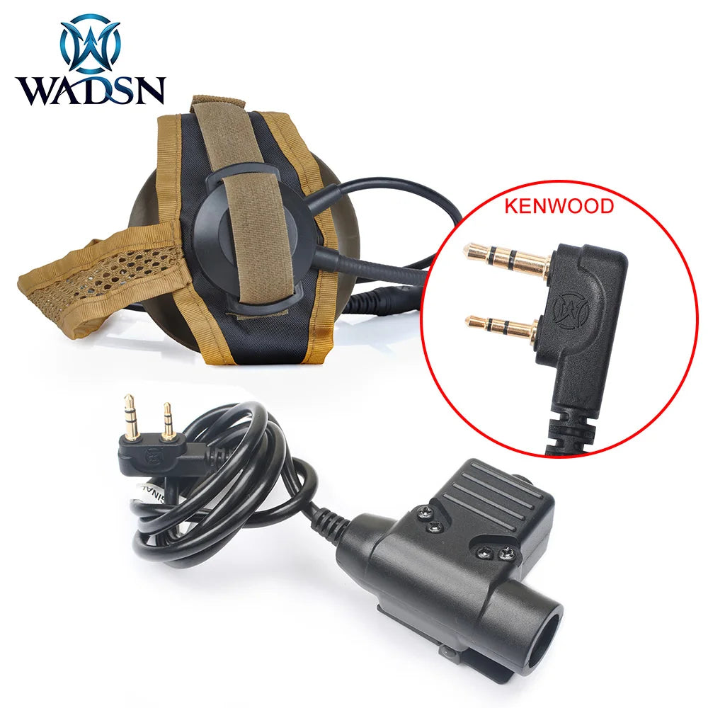 WADSN Airsoft Adjust Headband Headset with U94 PTT Kenwood Plug Softair Tactical Hunting Shooting Military Headphone