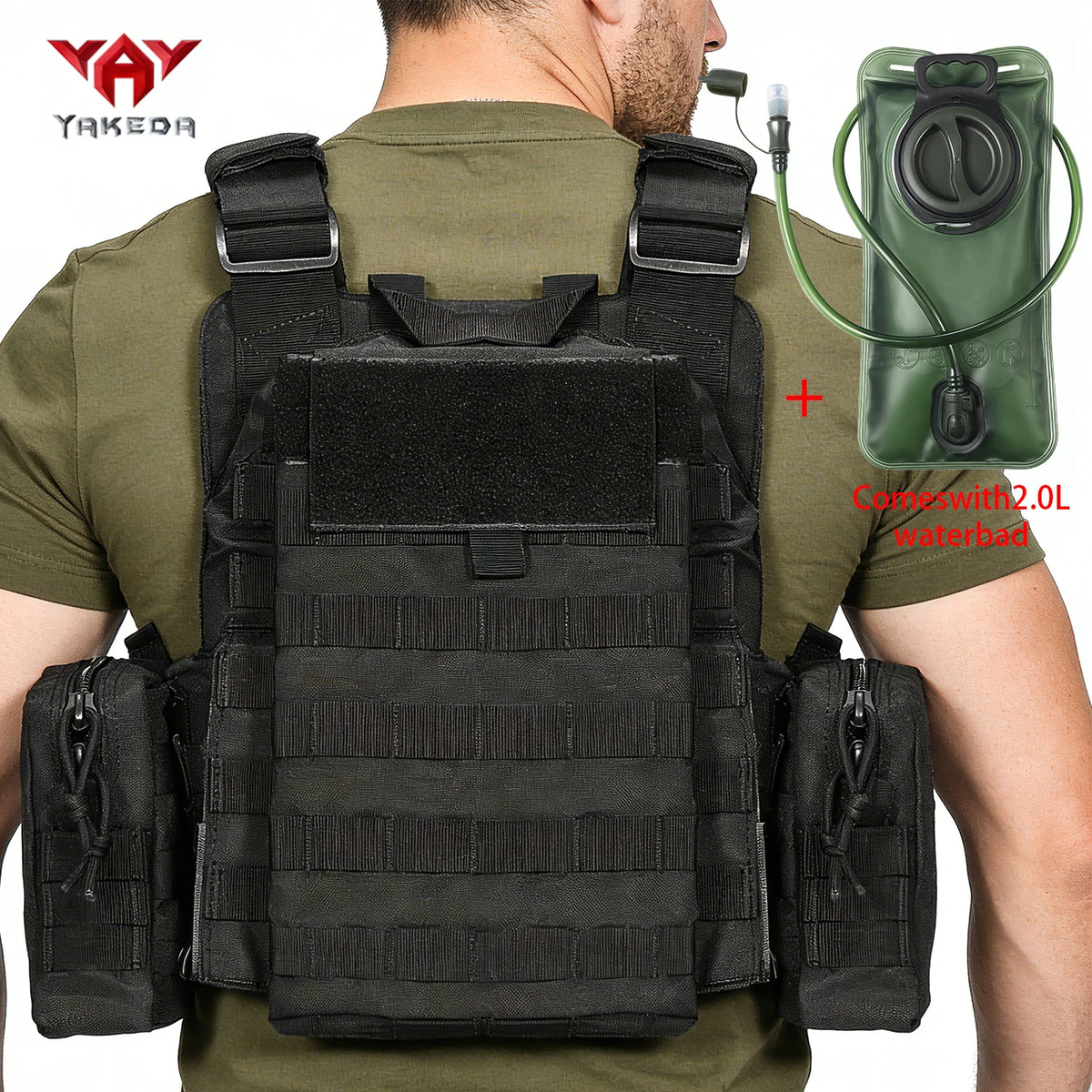 YAKEDAMOLLE Modular Hunting Tank Top, Comes with 2L Soft Water Bag, Adjustable Shoulder Strap with Multiple Device Bags