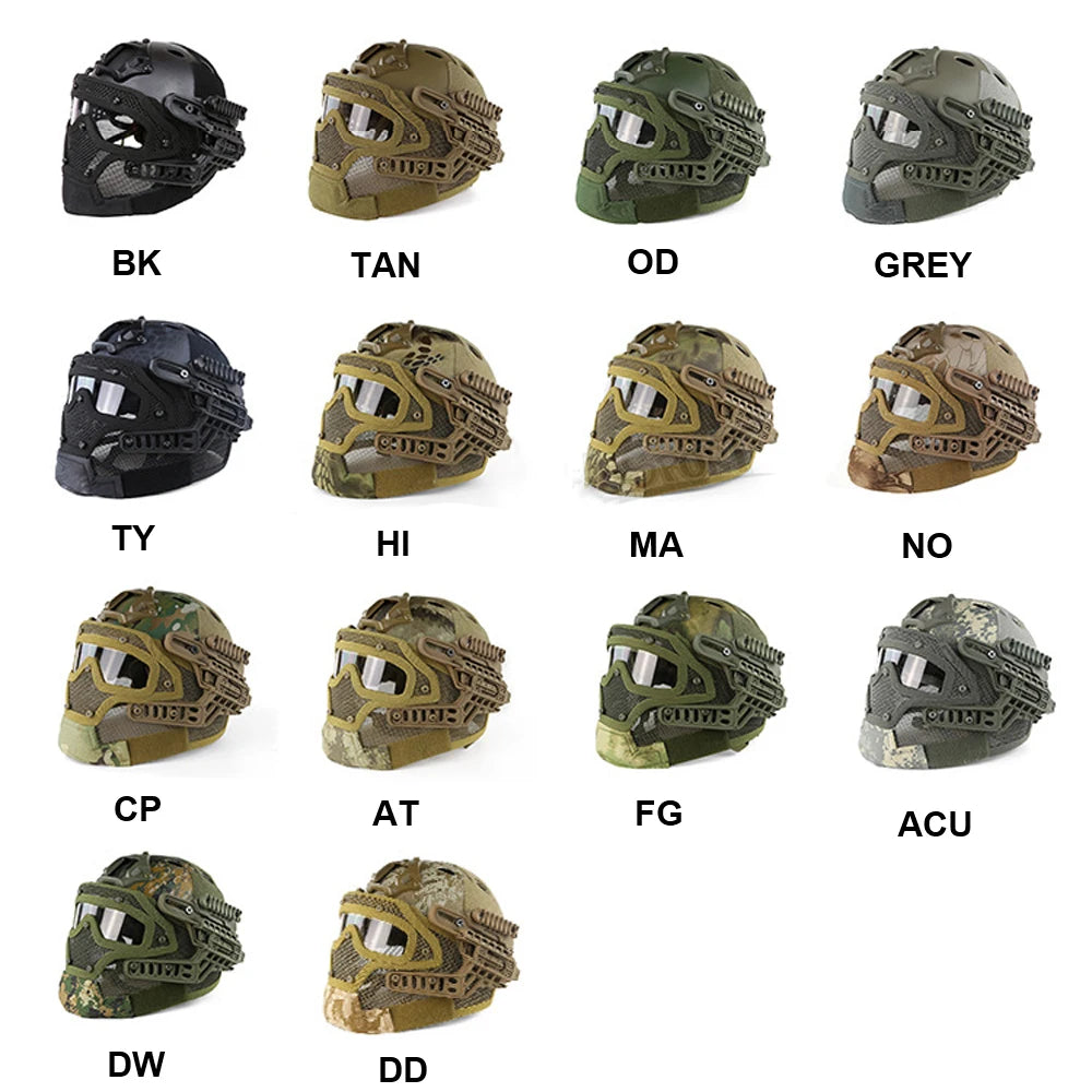 Tactical Helmet Steel Mesh Mask Integrated Paintball Wargame Full Protection Airsoft Helmet Outdoor Hunting Riding Safety Gear