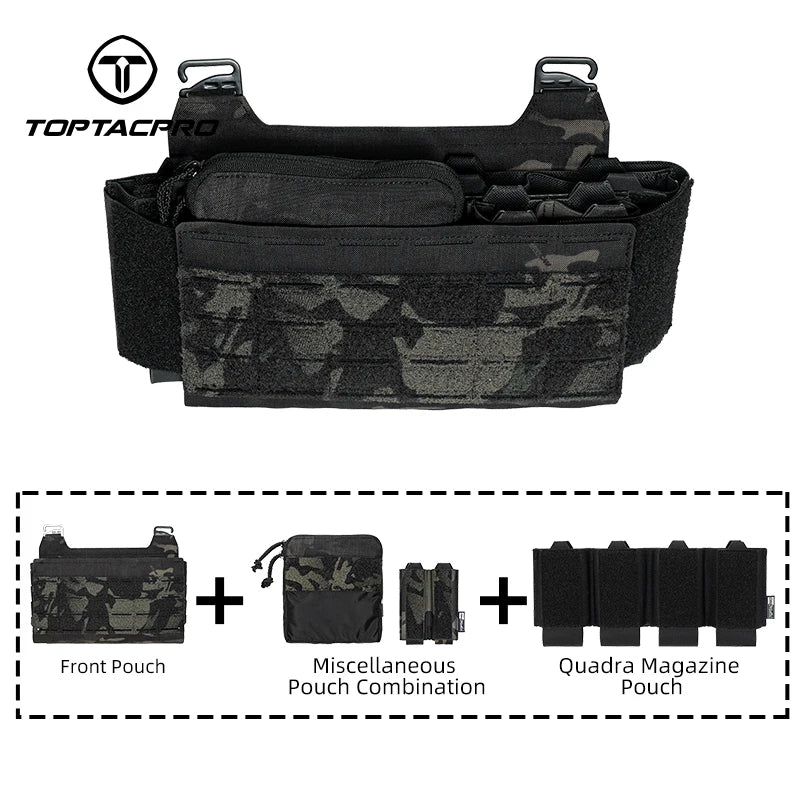 TOPTACPRO Tactical Front Panel Set Double 9mm Quad 556 Mag Pouch FERRO Style Functional Tactical DOPE Set 8540