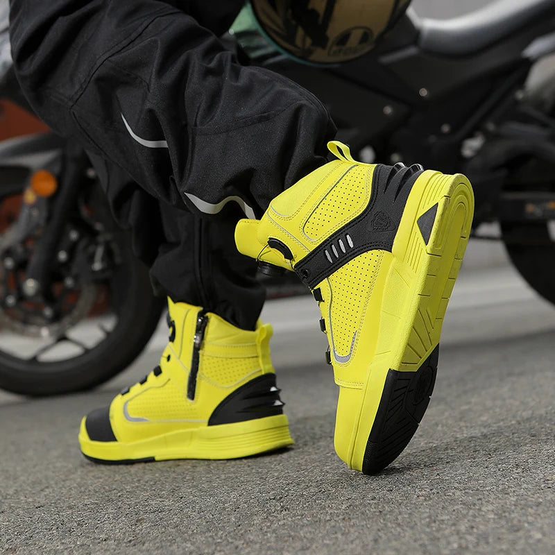 Cowhide Motorcycle Boots Men Leather Breathable Anti Slip Motorbike Cycling Shoes High Quality Men's Motocross Protective Boot